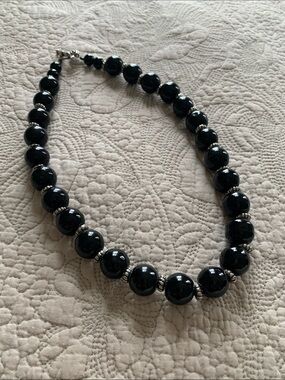 Black Obsidian Necklace with Silver Accents - Women Jewelry